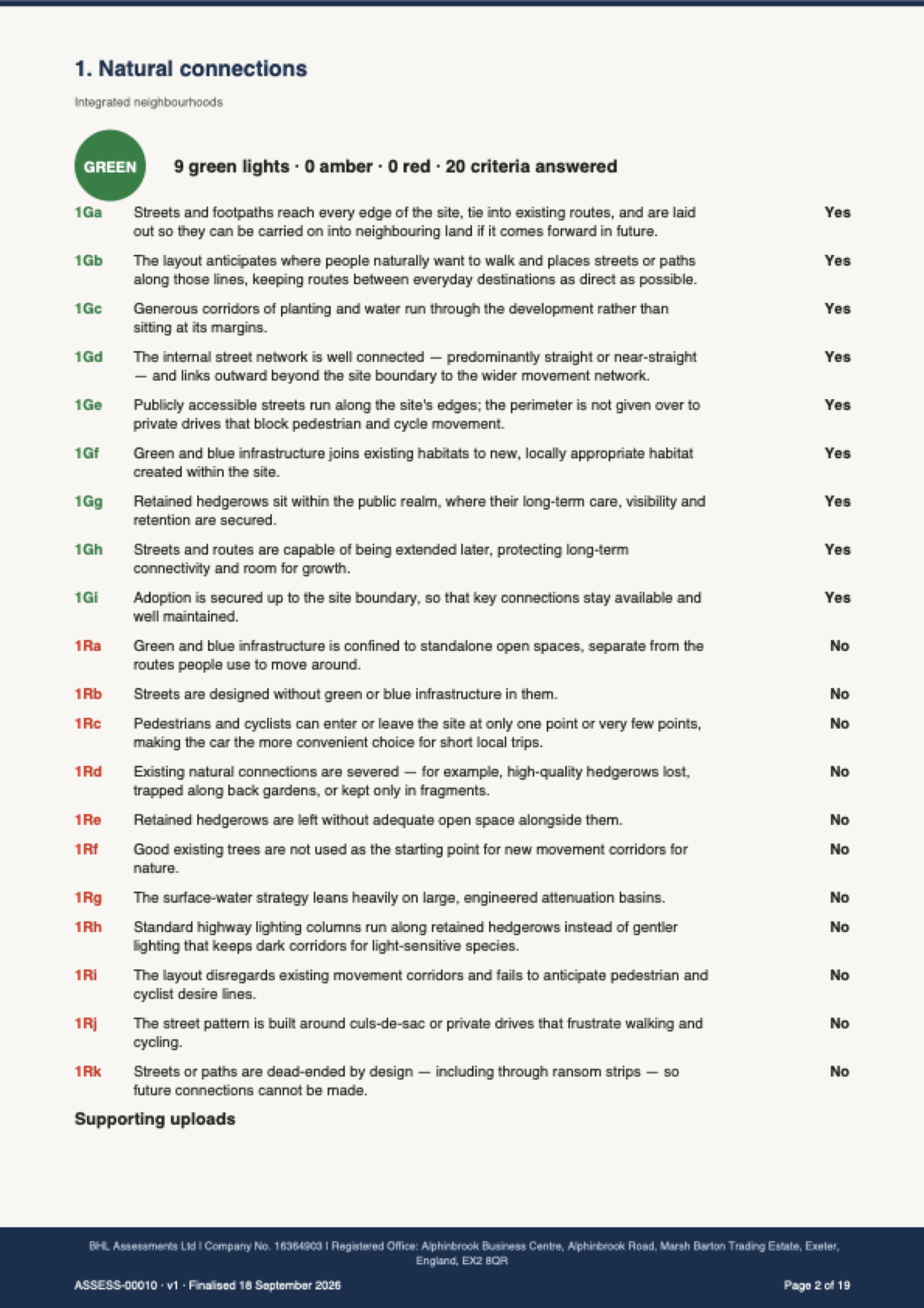 A representative Project Pack page showing a consideration’s recorded answers and comments.